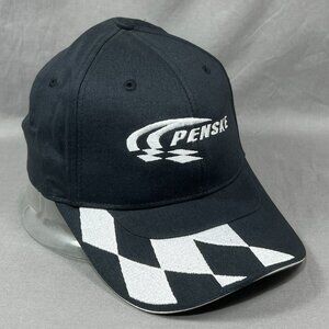 Penske Checkered Flag Strapback Hat Cap Black Motorsports Racing Adjustable Mens